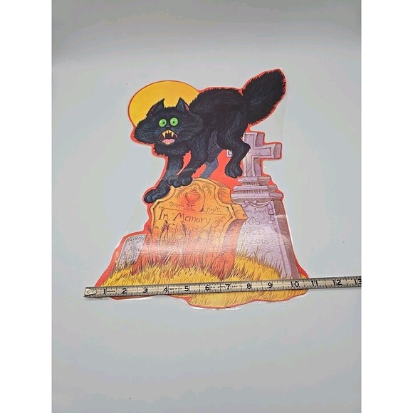 Kirk Vintage Die Cut Halloween Black Cat & Tombstones Decor Two-sided Laminated - Picture 5 of 5